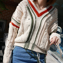 Grace gift Korean Mix-and-match V-neck fringed Knit Top