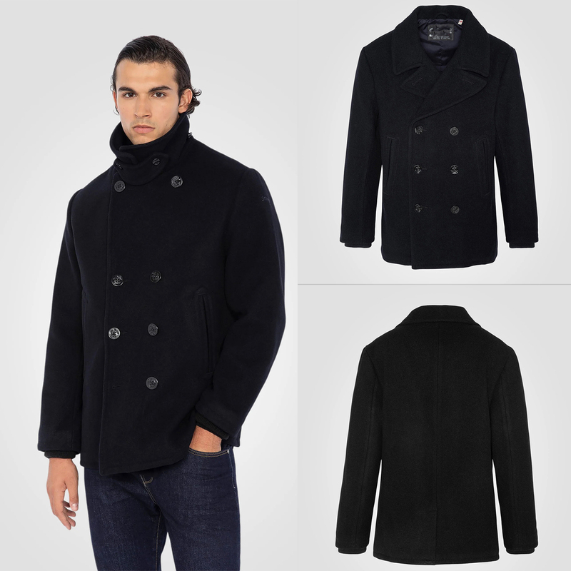 Pure Original, High-Quality French Version Sc*0Tt Navy Woolen Tweed Coat Jacket, American Retro Peacoat for Men