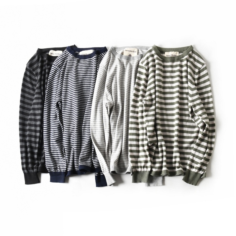 New High-End Cashmere Wool Cotton Blend Round Neck Long-Sleeved Striped Knitwear for Men, Autumn and Winter Base Pullover Sweater
