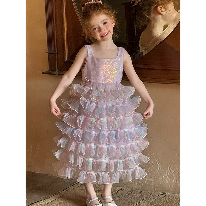 Miluoer~ Girls' Dress 2026 Spring and Summer New High-End Mermaid Gradient Color Cake Birthday Princess Dress