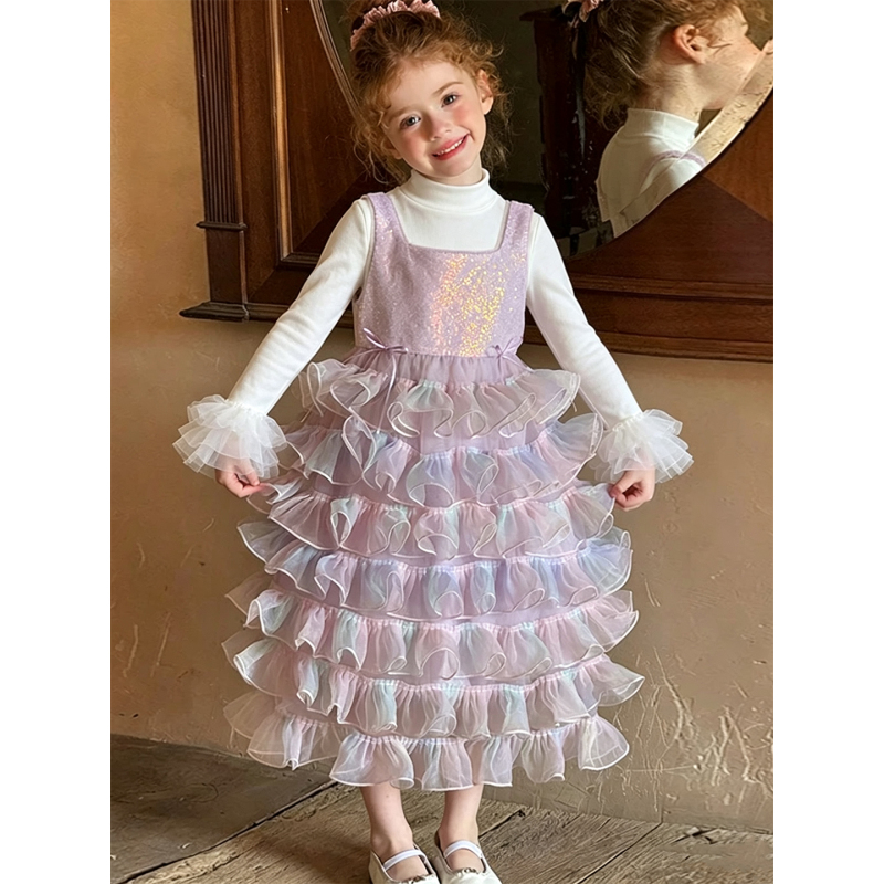 Miluoer~ Girls' Dress 2026 Autumn and Winter New High-End Mermaid Gradient Color Cake Birthday Princess Dress Miluoer~ Girls' Dress 2026 Autumn and Winter New High-End Mermaid Gradient Color Cake Birthday Princess Dress