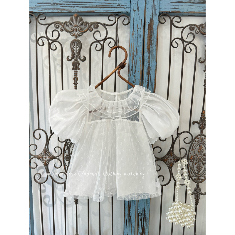 Children's Lolita Lace Puff Sleeve Short-Sleeve Undershirt Korean Style Lolita Dress Inner Shirt