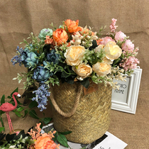  Simulation bouquet Oil painting peony plastic flower Fake flower small bouquet Wedding decoration flower table decoration flower arrangement Silk flower