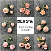  Wedding flower row light pink light pink simulation flower rose hydrangea peony Wenxinlan cherry blossom fog road lead flower arrangement art