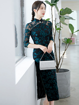 Qipao dress Dress Noble Lace Middle Sleeve 2020 Mom Daily Spring Autumn Clothing Big Code Hollowed-out Midlife Lady