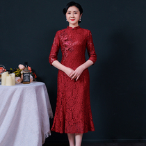 Happy mother dress cheongsam dress western style fishtail dress mother-in-law toast dress long section happy mother-in-law wedding dress