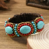 Плетеный этнический натуральный браслет из натурального камня, аксессуар, этнический стиль, стиль бохо