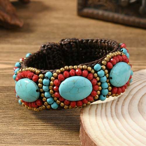 Плетеный этнический натуральный браслет из натурального камня, аксессуар, этнический стиль, стиль бохо