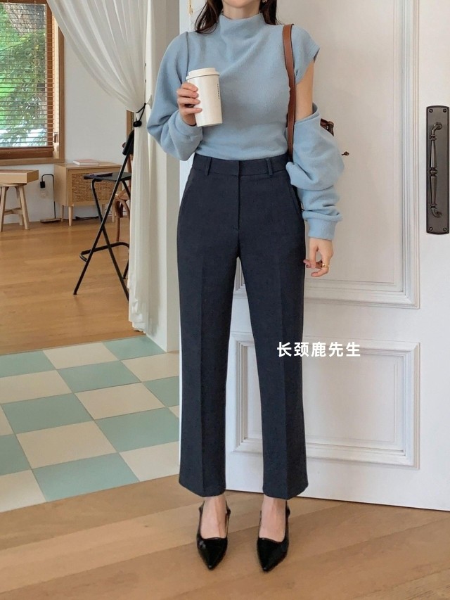 2023 Autumn Winter New Korea East Gate Straight Mail Highend Beam Waist Type Straight Silo Western-style Pants-Taobao