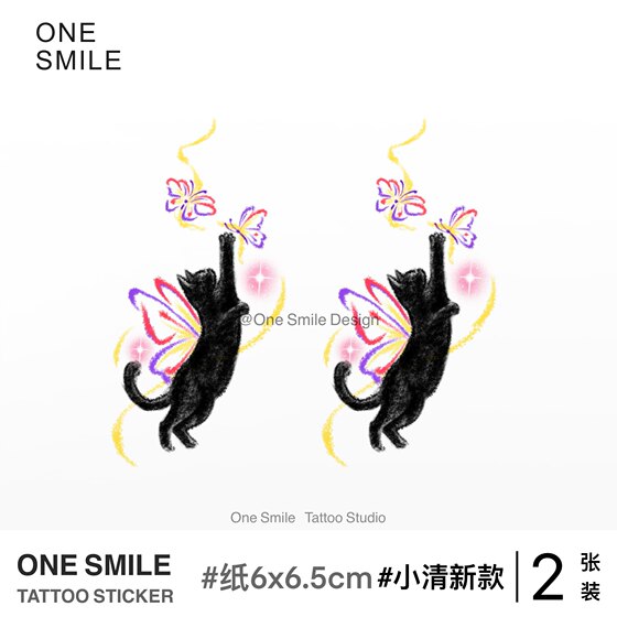 ONESMILE 나비 고양이/작은 신선한 문신 스티커 2개 다채로운 원래 고양이 문신 스티커 공동 스타일