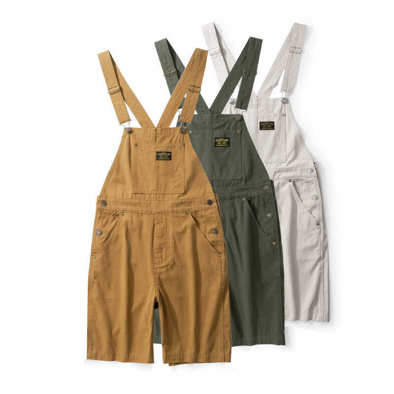 Cargo Overalls Shorts Ami Khaki Plaid Loose Casual Men and Women Couple Style Five-Point Worker One-Piece Overalls Cargo Overalls Shorts Ami Khaki Plaid Loose Casual Men and Women Couple Style Five-Point Worker One-Piece Overalls