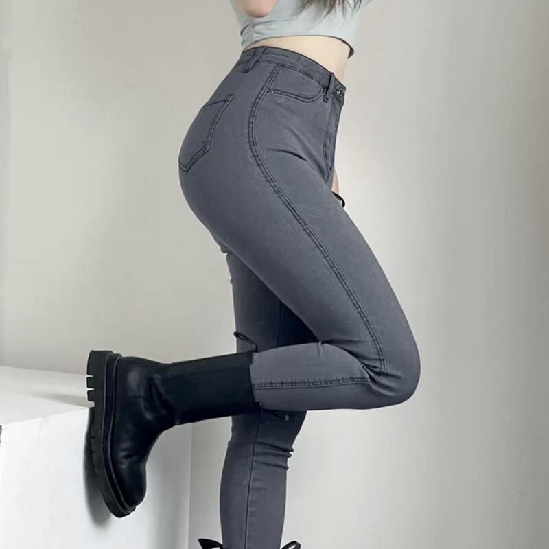 High-Waisted Peach Butt Denim Pants, Feminine Stretchy Slim-Fit Skinny Pencil Pants, Ankle-Length
