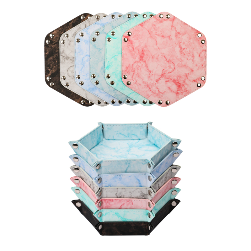 In-Stock Medium-Sized Double-Sided Leather Hexagonal Dice Tray Box Pu Leather Storage Box Miscellaneous Desktop Items
