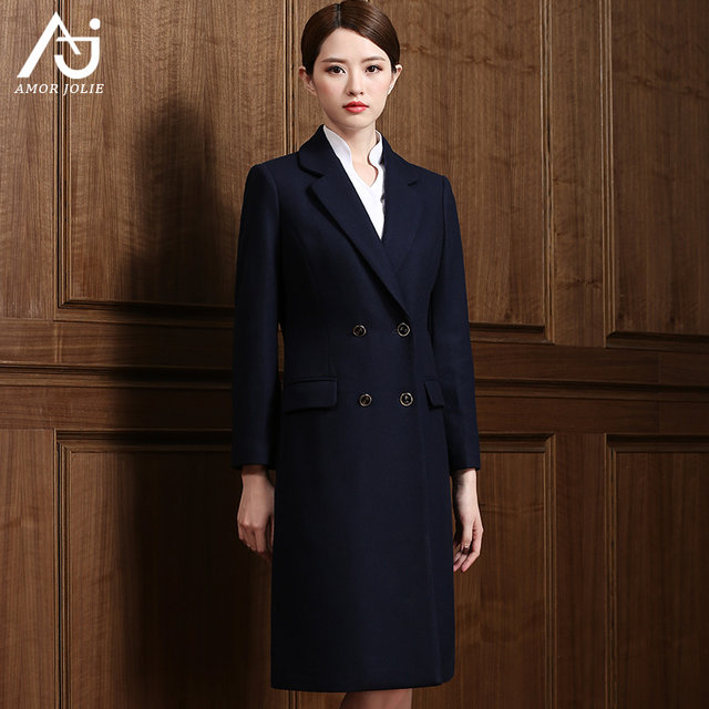 Stewardess woolen coat ແມ່ຍິງ wool double-sided woolen coat ຄົນອັບເດດ: ຍາວກາງທຸລະກິດເຄື່ອງນຸ່ງຫົ່ມຂາຍເຄື່ອງນຸ່ງຫົ່ມເຮັດວຽກ