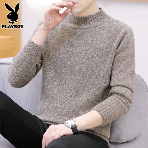 Playboy, мужской трикотажный весенний трендовый бархатный свитер, высокий воротник, тренд сезона, оверсайз