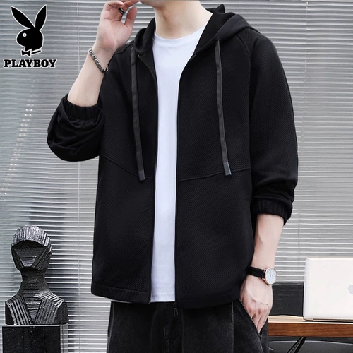 Playboy, мужская черная толстовка с капюшоном, осенний кардиган для отдыха, футболка, куртка