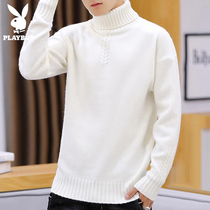 Playboy spring turtleneck sweater mens sweater Korean version of white sweater new bottomed sweater mens clothing