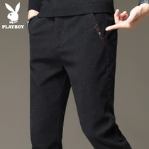 Playboy casual pants mens summer new Korean version of the trend slim-fitting small feet black all-match long pants mens pants