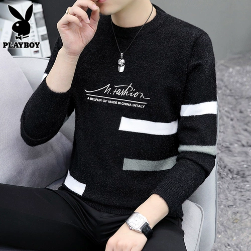 Playboy, мужской демисезонный бархатный свитер, удерживающая тепло трикотажная рубашка, высокий воротник