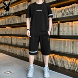 Playboy, мужской летний комплект для отдыха, трендовая черная футболка, короткий рукав