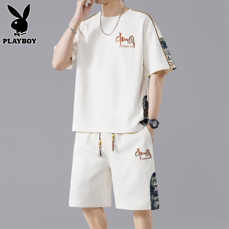 Playboy Trendy Sports Suit for Men, 2026 Summer Short-Sleeved T-Shirt Paired with Ice Silk Casual Shorts Set Playboy Trendy Sports Suit for Men, 2026 Summer Short-Sleeved T-Shirt Paired with Ice Silk Casual Shorts Set