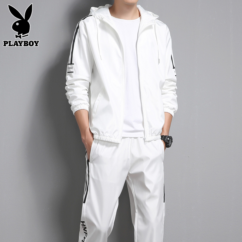 Playboy Casual Suit Men's Hooded White Jacket 2026 Spring and Autumn Matching Sports Men's Outfit Set Playboy Casual Suit Men's Hooded White Jacket 2026 Spring and Autumn Matching Sports Men's Outfit Set