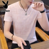 Playboy, летняя шелковая трендовая футболка с коротким рукавом, круглый воротник