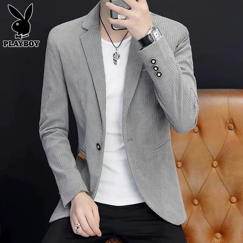 Playboy, вельветовый весенний трендовый пиджак классического кроя для отдыха, мужская куртка, тренд сезона, облегающий крой