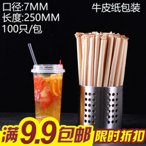 6*230mm transparent color pointed straw Independent kraft paper bag milk tea juice straw Fruit tea oblique mouth