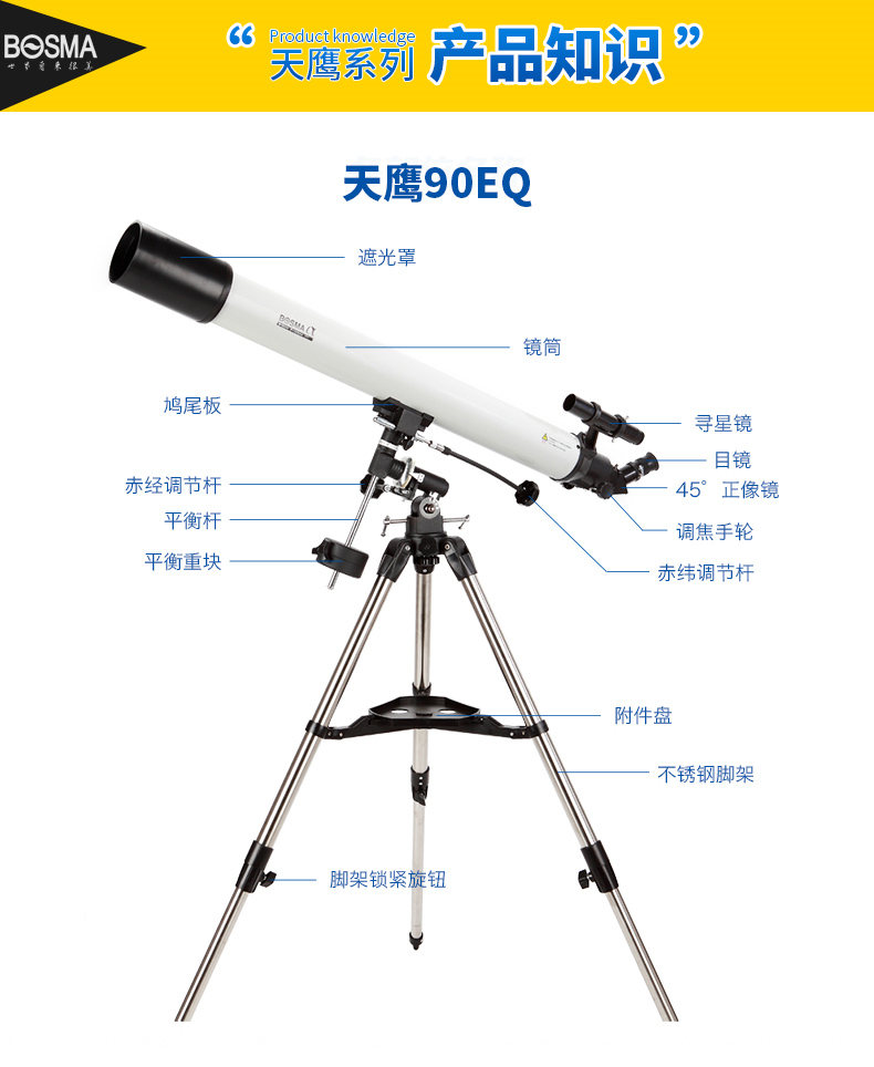 Kính viễn vọng thiên văn học Boguan Tianying 90EQ chuyên nghiệp ngắm nhìn không gian đêm tầm nhìn sâu không gian sinh viên độ nét cao - Kính viễn vọng / Kính / Kính ngoài trời ống nhòm hồng ngoại cao cấp