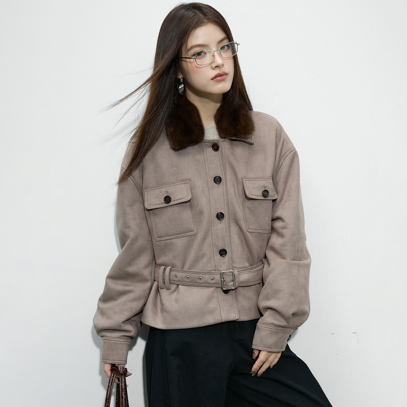 Retro Style L*P Same Style Suede Mink Lapel 90 White Goose down Parka Fur Outwear for Women