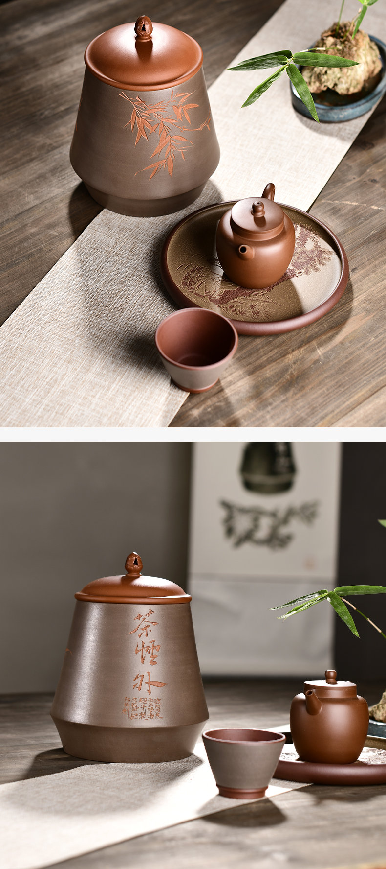 Macro "famous works" in yixing purple sand tea pot pure hand carved painting seal tank storage POTS