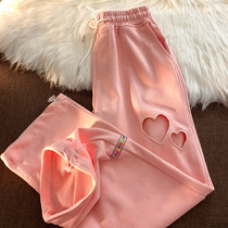 Neresum Hollow Design Love Breaking Hollow Leisure Straight Pants Drawstring Design Highlight Slimming Pants Summer ins