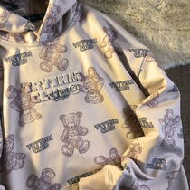 Neresum bear full printing street clothes female design sense minority tide 2021 New oversize lovers