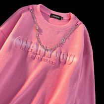 Neresum American Vintage Hiphop Tide Card Round Collar Acropolis Design Sensation Couple With Loose Blouse