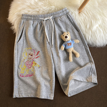 Neresum detachable bear ~ sports shorts Women summer thin loose tide straight casual five-piece pants