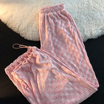 Neresum Pink Plaid Casual Pants Woman Fall New Beam Waist Straight Drum Pendant Sensation Sports Broadlegged Pants Ins