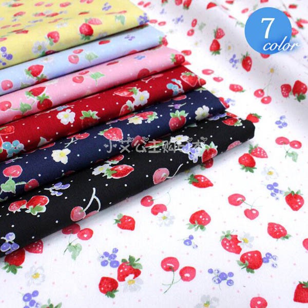 Japan imported small strawberry cotton fabric clothing water jade skirt shirt bag book clothes tablecloth fabric spot cherry