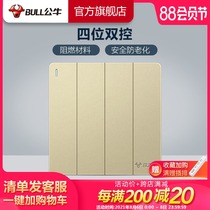 Bull socket flagship wall switch socket four-open double-control four-digit multi-connection wall panel household G12 gold