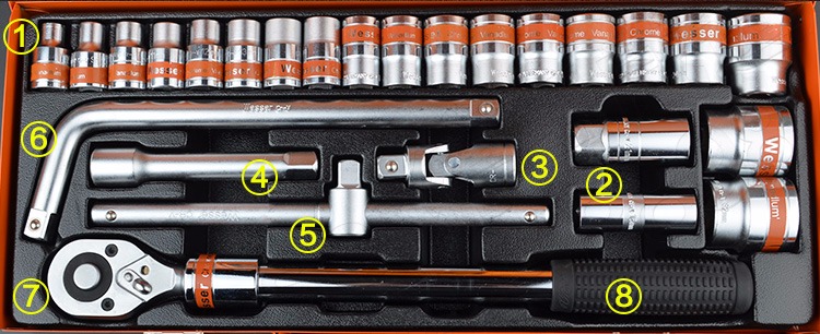 Đức Wilson WESSER 22-100 bộ cờ lê ổ cắm bằng tay inch mét đặt công cụ lốp xe