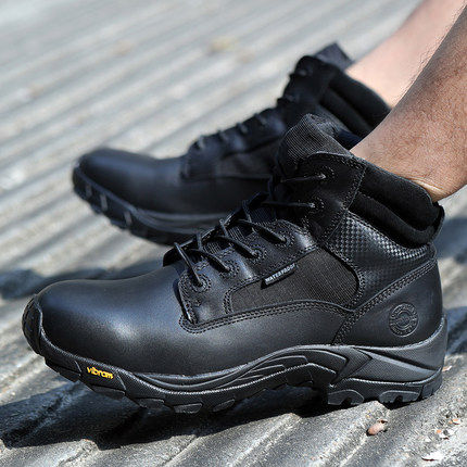 Junlock waterproof tactical boots men's winter anti-static leather combat boots mid-tube outdoor marine boots D19005