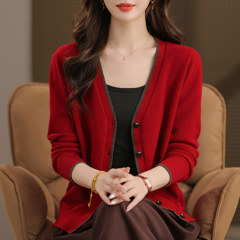 [Machine Washable] New Autumn and Winter Style Wool Sweater for Women, Thickened V-Neck Pure Wool Air-Conditioning Sweater, Short Coat for Middle-Aged and Elderly People