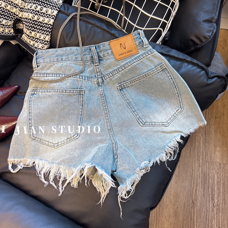 Leg-Lengthening~ American-Style Hot Girl High-Waisted Denim Shorts for Women, Summer Ripped Frayed Edges, Slimming A-Line Hot Pants, Trendy and Stylish