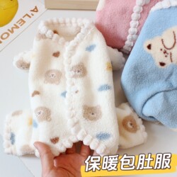 Bitches Cat Mix Bag Belly Velvet Coat Fall and winter Belly Protecting Heattech to Prevent Cold Small Size Dogs Pet Home Cartoon Four-legged Pajamas