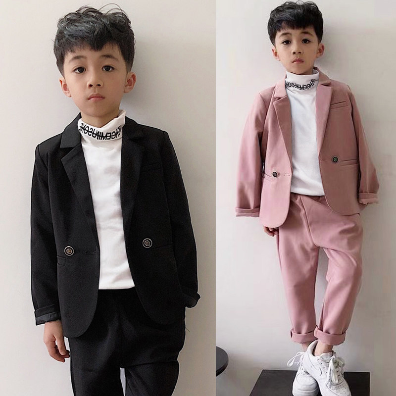 Autumn and winter thick children's wear Korean version of the boys' suit two-piece set of children's small suit set flower boy handsome dress