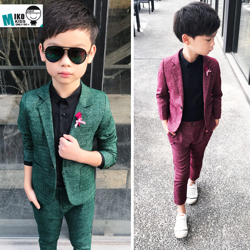 Temperament children's small suit Spring and autumn casual boys suit set two-piece set host dress performance dress