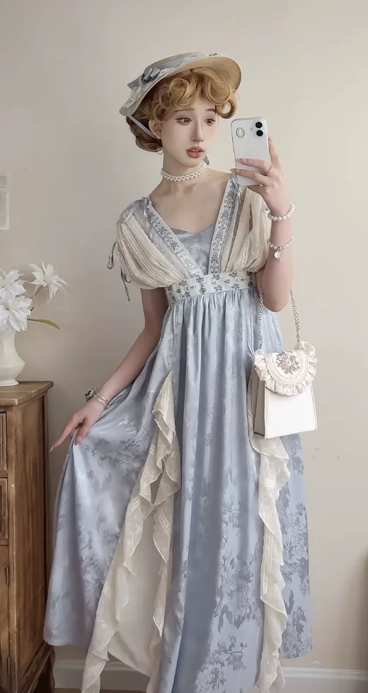 Оригинальное платье имперский стиль Lolita с рисунком луны, озеро Шэдоу Имперская Лолита, ретро жаккард тёмный рисунок, стиль масляной живописи