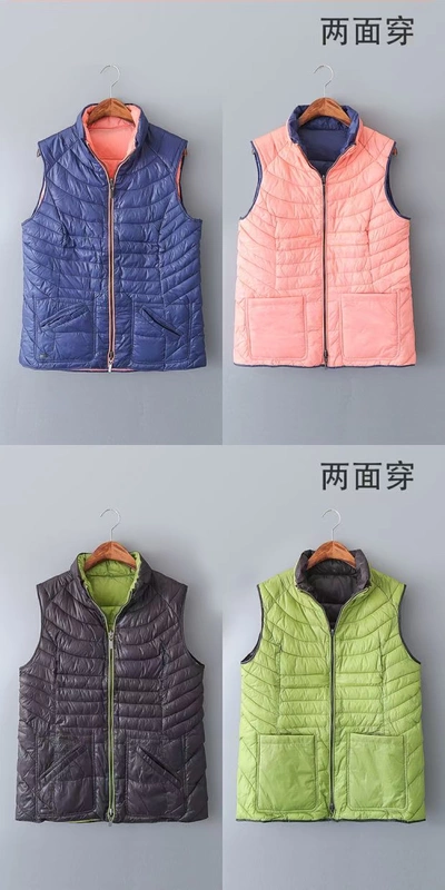 Đẹp mỹ đơn tag full chị béo mùa đông XL áo vest nữ cotton hai bên mặc áo khoác vest