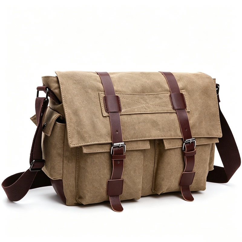Foreign Trade European and American Retro Canvas Men's Crossbody Bag, Laptop Shoulder Bag, Motorcycle Side Bag, Commuter Backpack, Messenger Bag