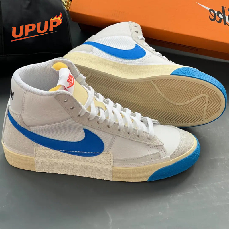Nike Autumn and Winter Mid-Top Sneakers Nike Blazer Mid'77 Remastered Blue and White Dq7673-102